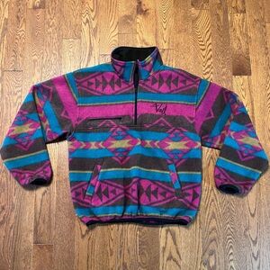 Vintage Vail Fleece Pullover Tribal Western Print 1990s Y2K